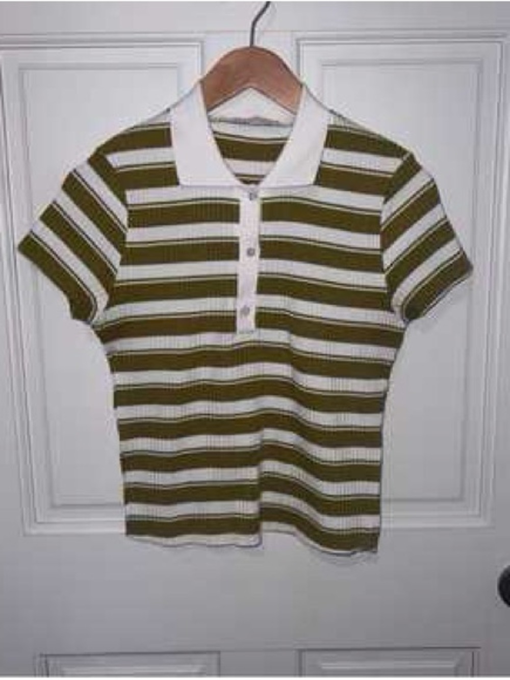 Zara Olive and White Striped Polo Crop Top